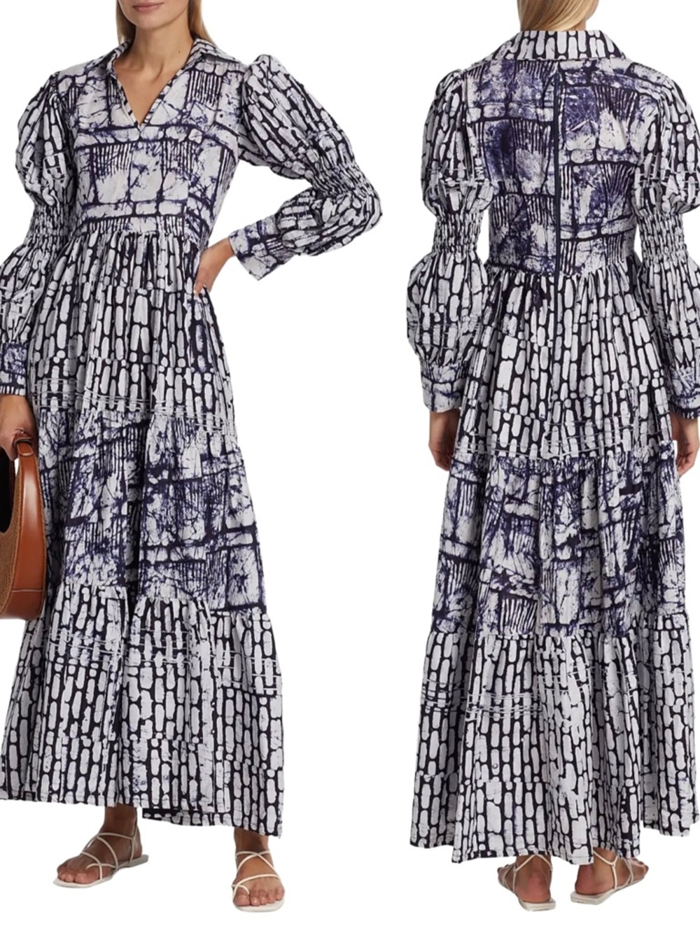 Busayo Olamide Adire Maxi Dress‎ Puff Sleeve Size S Saks $565